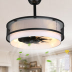 Modern Industrial 20 Inch Fabric with Metal Ceiling Fan with Light Adjustable Down Rods Reversible DC Motor 6 Speed Remote Control Ceiling Fan Timmer Quiet Ceiling Fan with Light Suit for Bedroom, Study, Kitchen