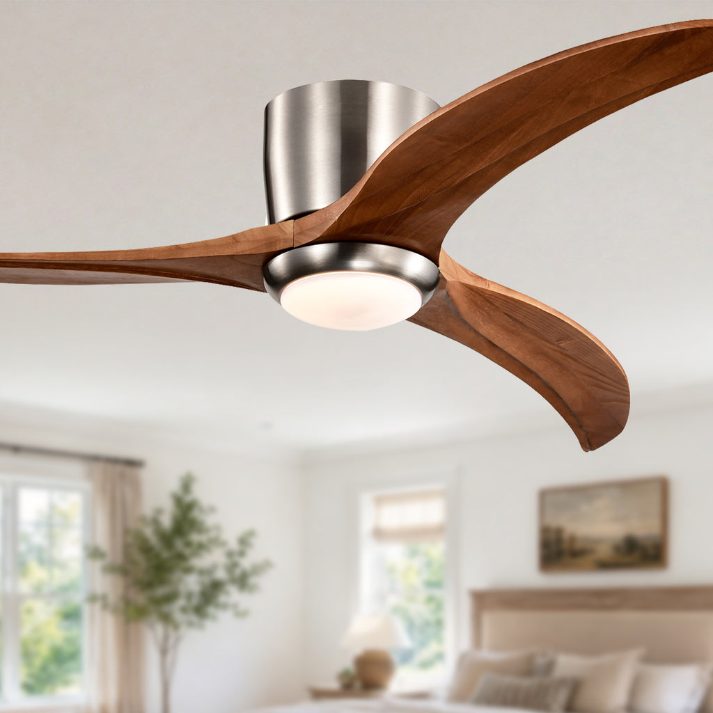 Farmhouse 52 Inch Flush Mount Ceiling Fan with LED Light Quiet DC Motor Ceiling Fan with Light 6-Speed Remote Control Ceiling Fan with Light Suit for Bedrooms, Living Rooms, Kitchens