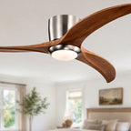 Farmhouse 52 Inch Flush Mount Ceiling Fan with LED Light Quiet DC Motor Ceiling Fan with Light 6-Speed Remote Control Ceiling Fan with Light Suit for Bedrooms, Living Rooms, Kitchens