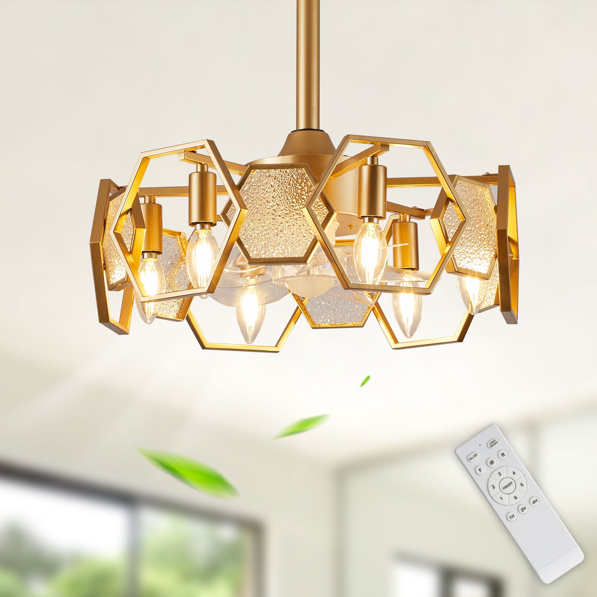 DC1903-BellaDepot 18.9" Gold/Black/Silver Finish Geometric Reversible Ceiling Fan with 6 Lights and Remote