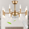 23 Inch Gold Modern Bladeless Ceiling Fan with Dimmable Lights and Remote Control, 6 Speeds DC Motor Fandelier Ceiling Fan for Bedroom