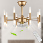 23 Inch Gold Modern Bladeless Ceiling Fan with Dimmable Lights and Remote Control, 6 Speeds DC Motor Fandelier Ceiling Fan for Bedroom