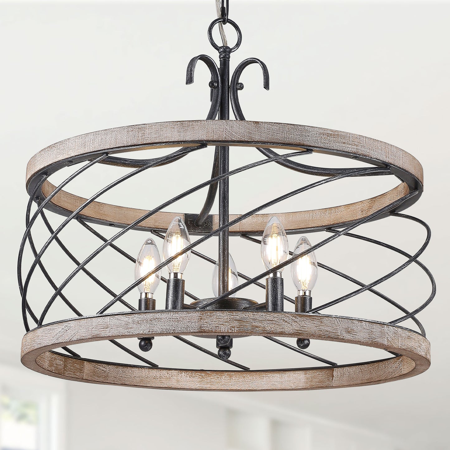 FC4071-21.3" Simple Style Distressed Wood Brown/White Chandelier with Adjustable Chain, for Home Decor