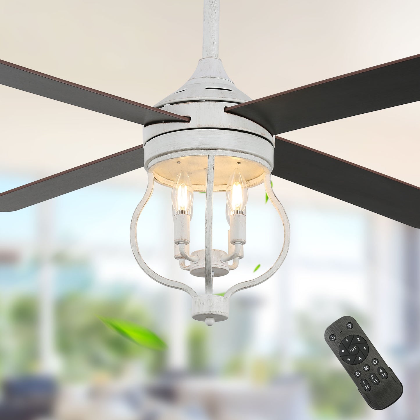 DC5211-52" Large Size Classic Reversible White Ceiling Fan DC Motor 6-Speeds with Remote and Lights