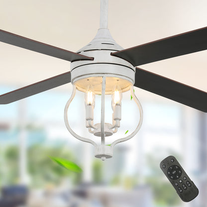 DC5211-52" Large Size Classic Reversible White Ceiling Fan DC Motor 6-Speeds with Remote and Lights