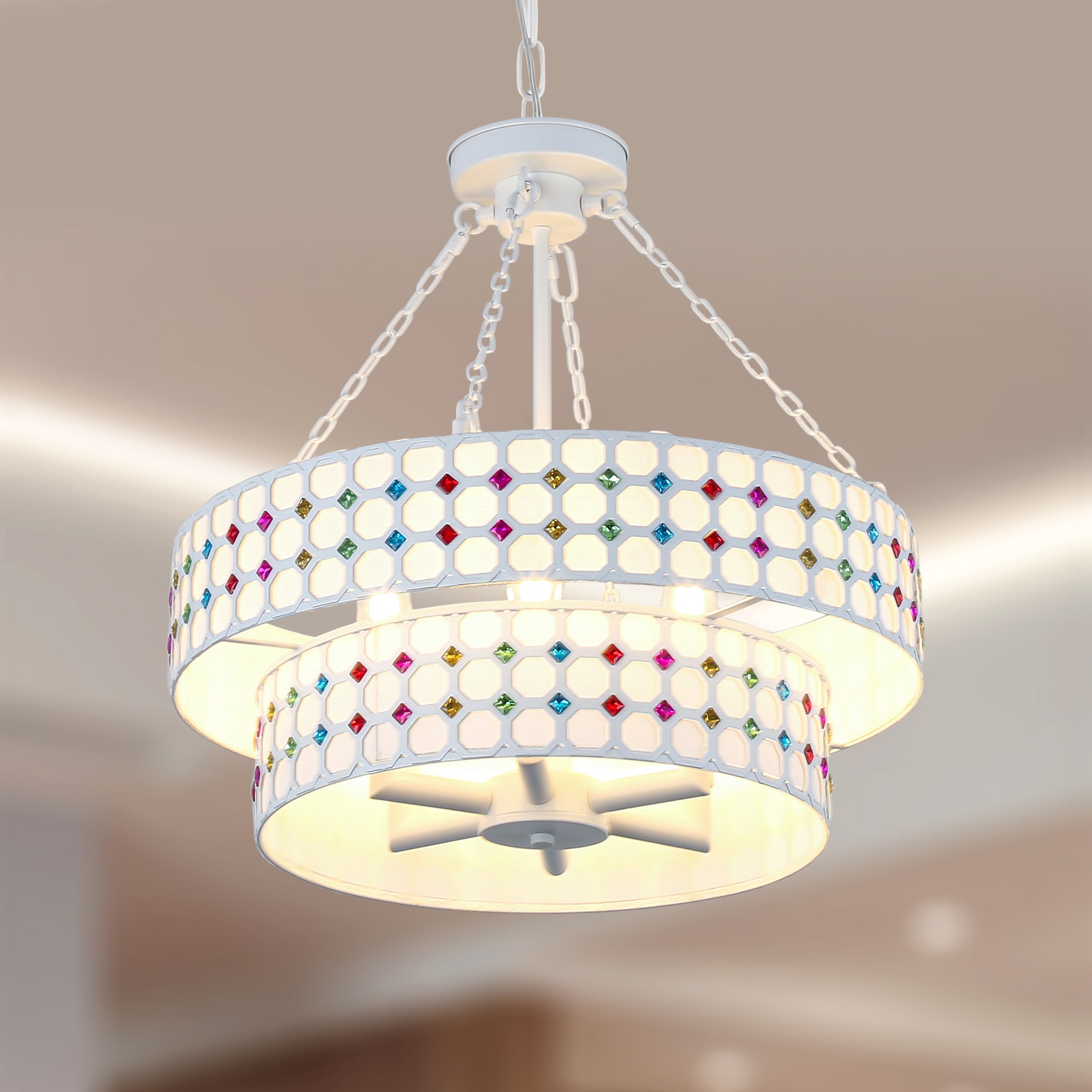 BD4083-BellaDepot 6 Lights Black/White Finish Vintage Chandelier, Home Decor Light Fixture with Adjustable Chain