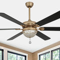 65 Inch Black/Chrome Modern Glam Crystal Ceiling Fan with Dimmable LED Light and Remote, 6 Speeds DC Motor Ceiling Fan with Crystals