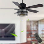 BD2069-BellaDepot 52" Black Crystal Caged Reversible Ceiling Fan with Remote and 3 Lights, DC Motor Ceiling Fan