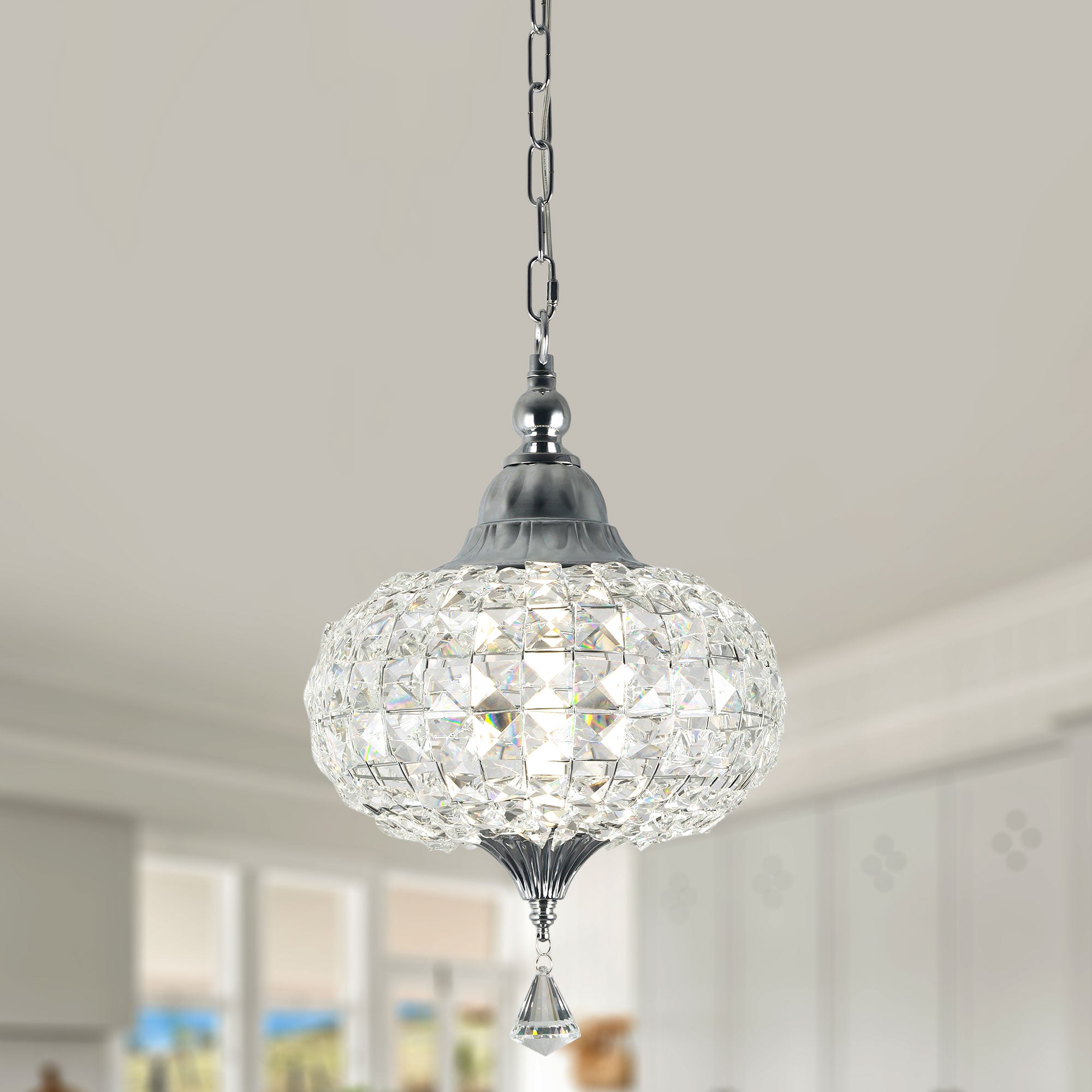 FC4073-BellaDepot LED Black/Silver Finish Luxury Crystal Geometric Chandelier, Height Adjustable Pendant Light