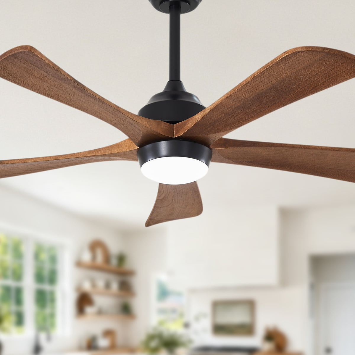 42 Inch Traditional Farmhouse Solid Wood 5 Blade Ceiling Fan with Lights & Remote Control, 6 Speed DC Motor Reversible Ceiling Fan