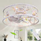 Industrial 20 Inch Caged Flush Mount Ceiling Fan with Light Quiet Reversible DC Motor with Remote Control Small Ceiling Fan Modern 7 Blades Ceiling Fan with Light Suit for Bedroom，Kitchen