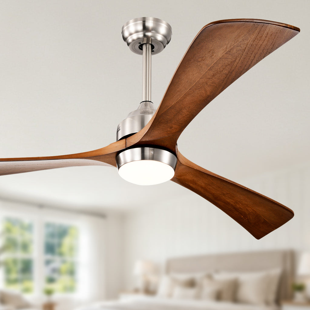 52 Inch Modern Farmhouse Stain Nickel Solid Wood Blade Ceiling Fan with Lights & Remote Control, 6 Speed DC Motor Reversible Ceiling Fan