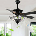 52 Inch Black/Chrome Modern Luxury Cryatal Ceiling Fan with Lights and Remote, 6 Speeds DC Motor Reversible Chandelier Ceiling Fans