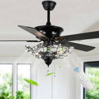 52 Inch Black/Chrome Modern Luxury Cryatal Ceiling Fan with Lights and Remote, 6 Speeds DC Motor Reversible Chandelier Ceiling Fans