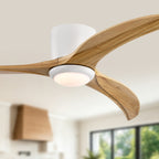 52 Inch Farmhouse Matte White Natural Wood Ceiling Fan with Lights & Remote Control, 6 Speed DC Motor Reversible Ceiling Fan