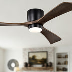 52 Inch Modern Farmhouse Matte Black Flush Mount eiling Fan with Lights & Remote Control, 6 Speed DC Motor Reversible Ceiling Fan