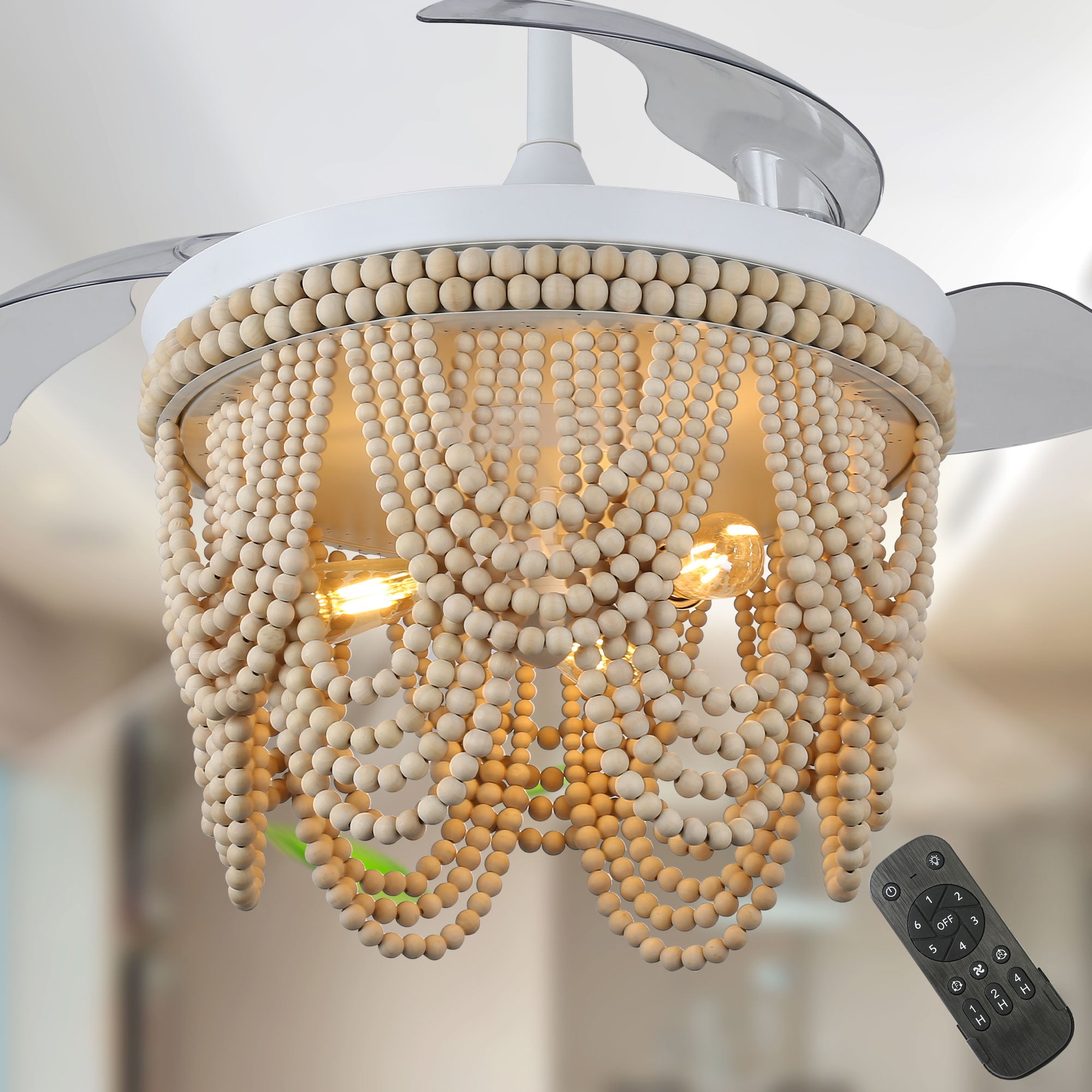 DC4265-BellaDepot 42" Gold/Black/White Retractable Reversible Ceiling Fan with Remote and 3 Lights