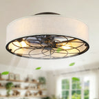 20 Inch Farmhouse Enclosed Fabric Shade Low Profile Bladeless Ceiling Fan with Remote Control, 6 Speed DC Motor Reversible Ceiling Fan