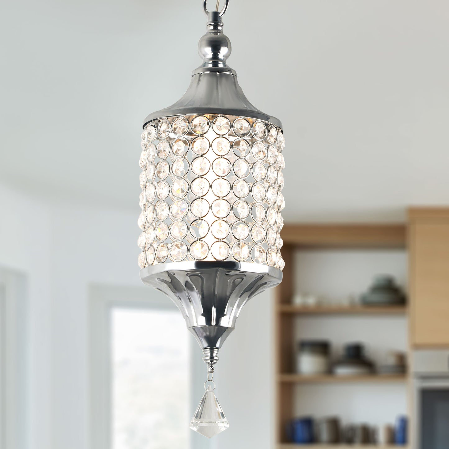 FC4075-Glamorous Luxury Crystal Chandelier, Geometric Pendant Light, Height Adjustable