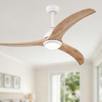 52 Inch Modern Farmhouse Matte White Solid Wood Blade Ceiling Fan with Lights & Remote Control, 6 Speed DC Motor Reversible Ceiling Fan