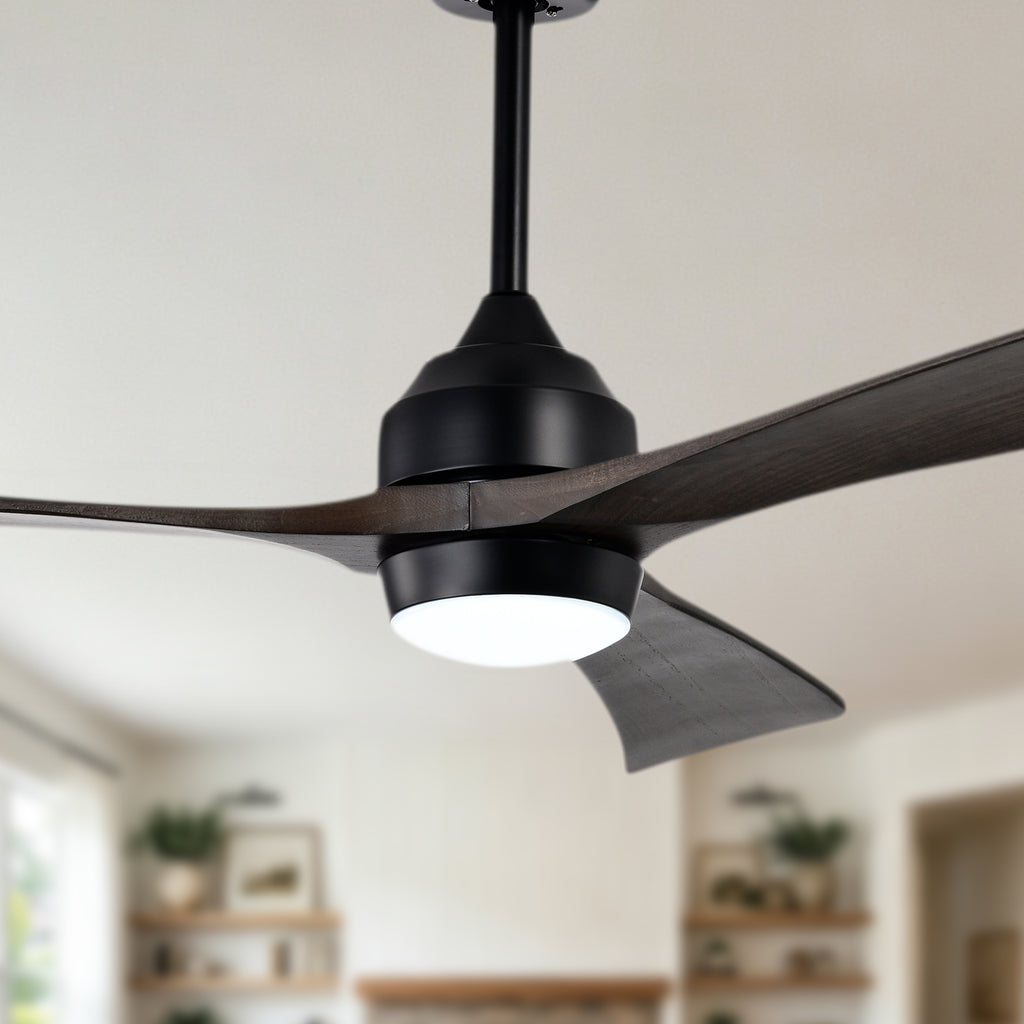 52 Inch Modern Farmhouse Black 3 Blade Ceiling Fan with Lights & Remote Control, 6 Speed DC Motor Reversible Ceiling Fan