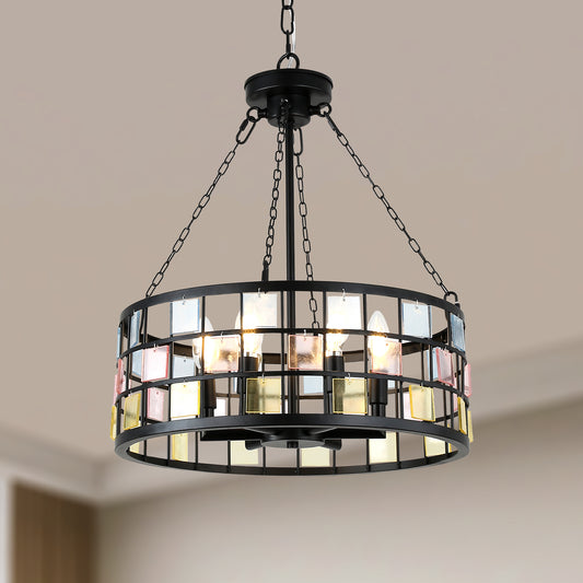 BD4084-B-18" Modern Colorful Accents Metal Caged Chandelier, Pendant Light, with Adjustable Chain and 6 Lights