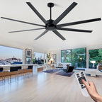 84 Inch Black Extra Large Ceiling Fan with Remote, 6 Speeds DC Motor Reversible Industrial Ceiling Fan for Large Room