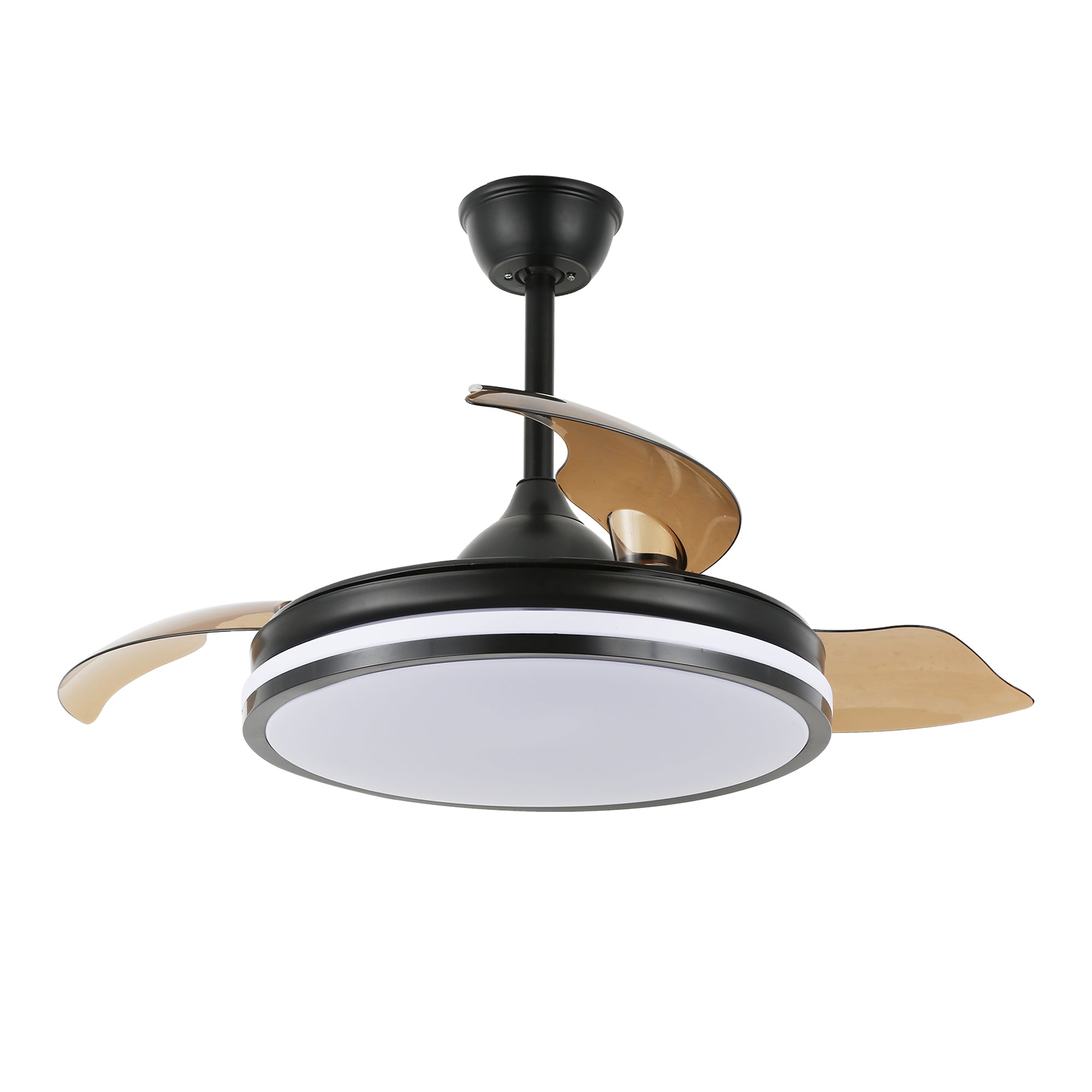 DC4260-BellaDepot 42" Black/Chrome/Gold/White Modern Reversible Ceiling Fan with Remote and LED Light Kit Included, 6 Speeds Retractable Ceiling Fan