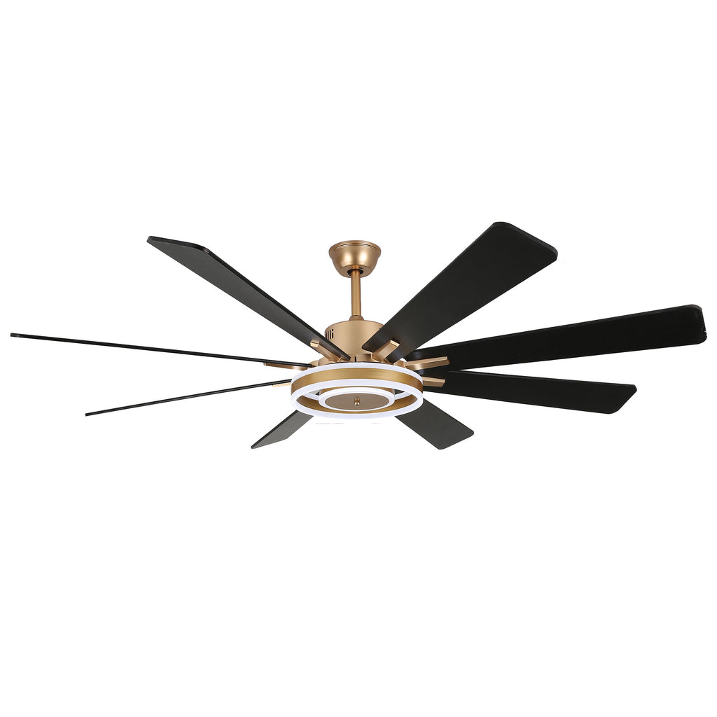 72 Inch Black/Gold/Chrome 8-Blade Modern Extra Large Ceiling Fan with LED Light and Remote, 6 Speeds DC Motor Reversible Ceiling Fan