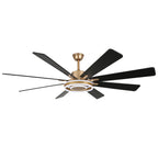 72 Inch Black/Gold/Chrome 8-Blade Modern Extra Large Ceiling Fan with LED Light and Remote, 6 Speeds DC Motor Reversible Ceiling Fan