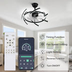24 Inch Black Modern Smart Ceiling Fan with Dimmable LED Light and Remote, 6 Speeds DC Motor Reversible Bladeless Ceiling Fan with DIY Shape