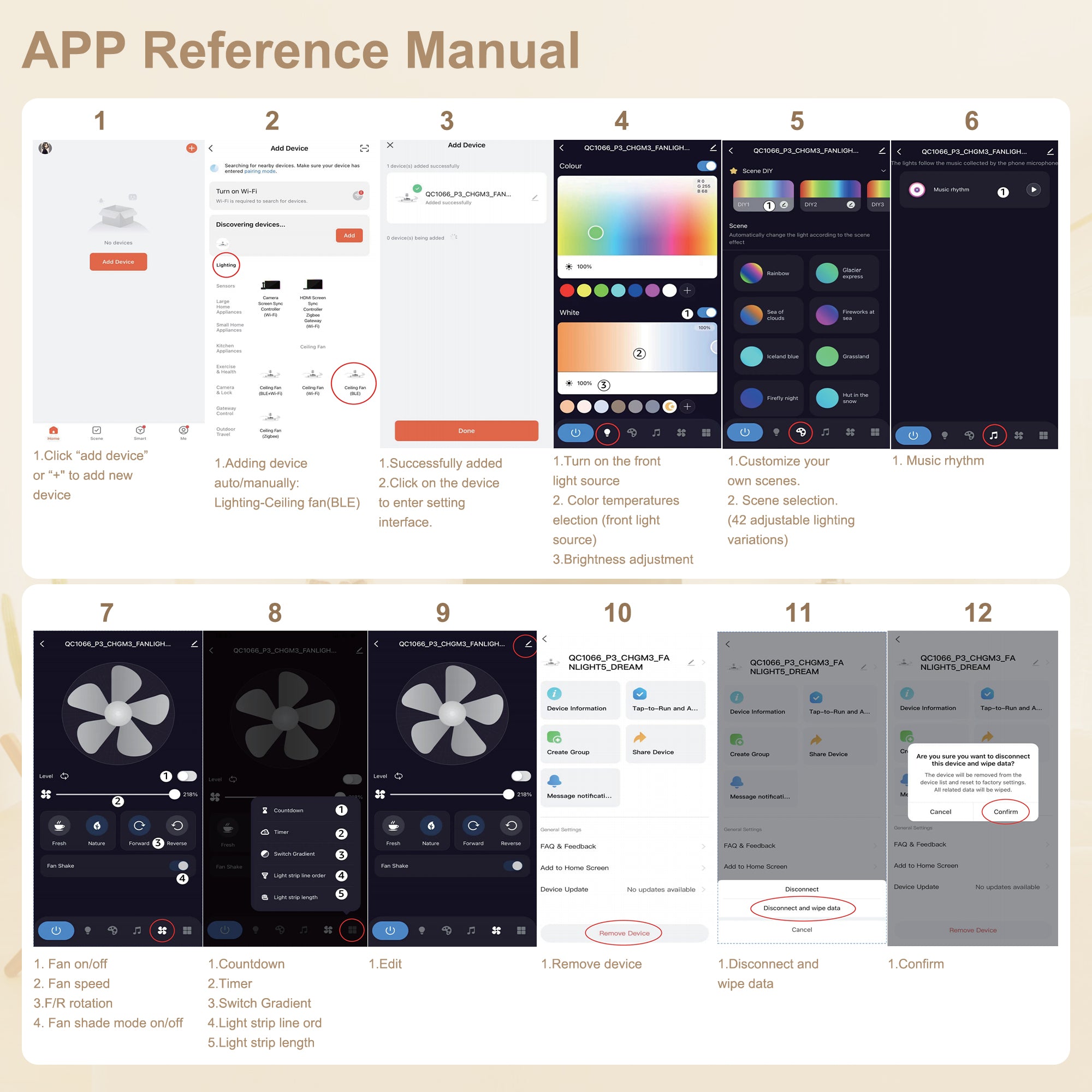23 Inch Modern Smart Bladeless Ceiling Fan with Dimmable RGB LED Light and Remote,6 Speeds Flush Mount Ceiling Fan for Bedroom