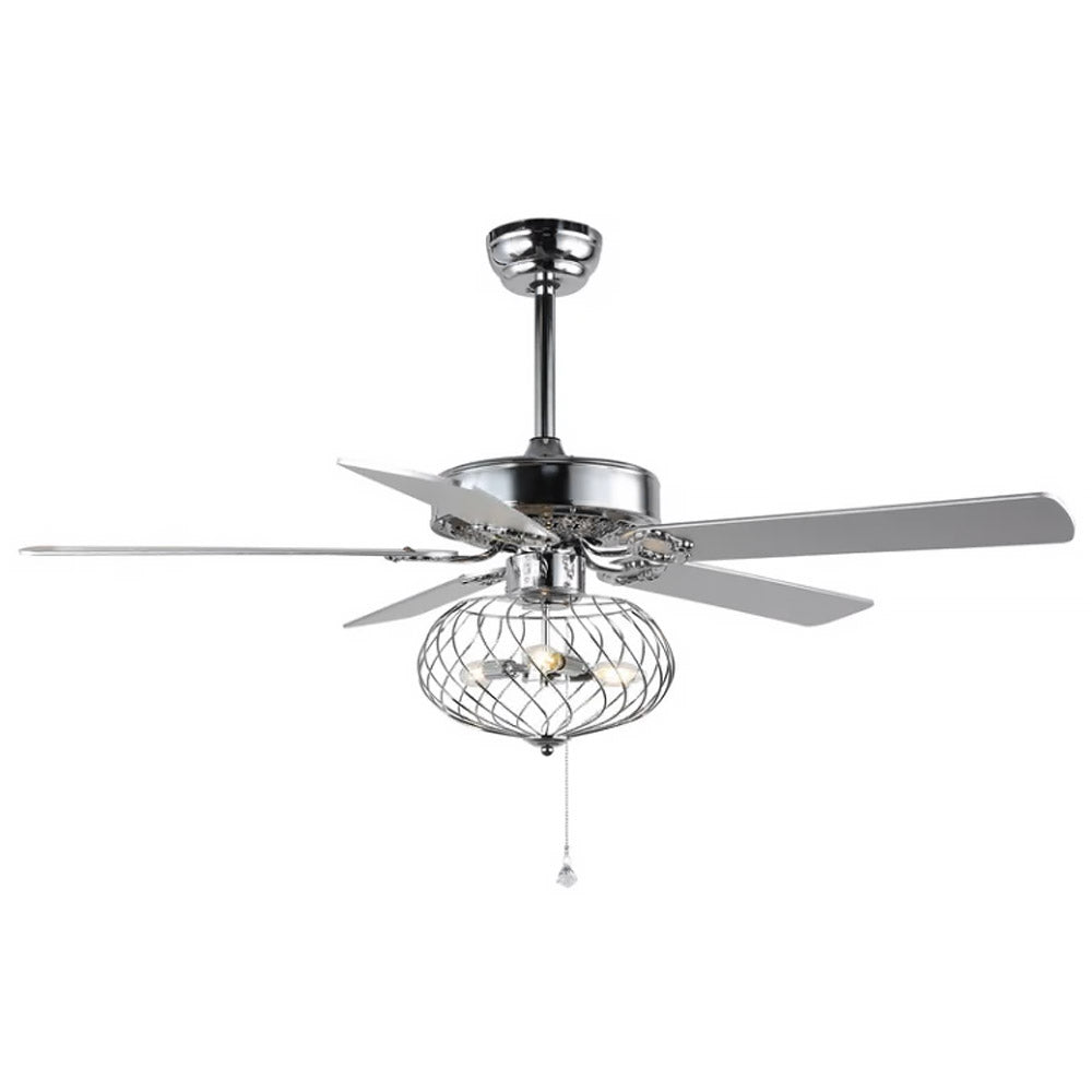 BD2028-42"/48"/52" Large Industrial Caged Reversible Ceiling Fan, with Remote and 3 Lights, 5 Wooden Blades