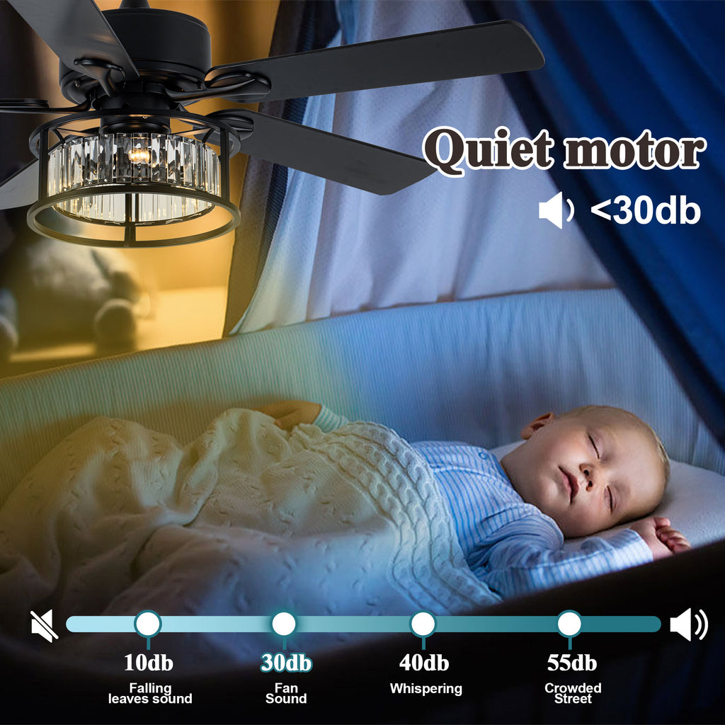 BD2067-BellaDepot 52" Luxury Crystal Caged Reversible Ceiling Fan with Remote and 3 Lights, DC Motor Ceiling Fan