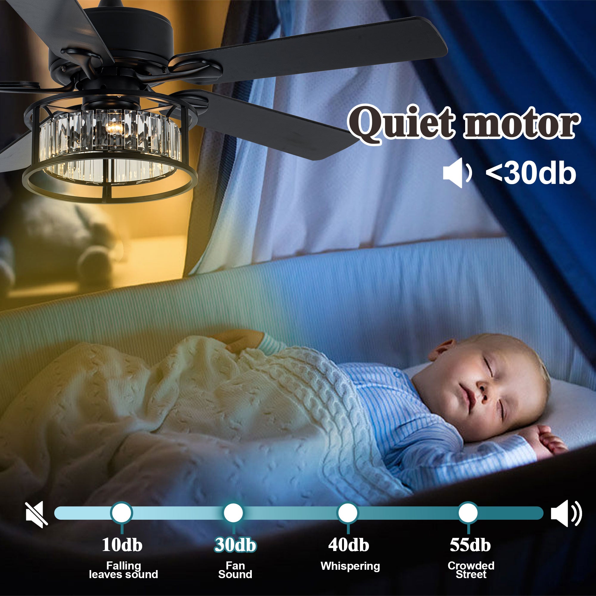 BD2067-BellaDepot 52" Luxury Crystal Caged Reversible Ceiling Fan with Remote and 3 Lights, DC Motor Ceiling Fan