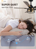 46 Inch Farmhouse Caged Ceiling Fan with Light and Remote, 6-Speed DC Motor Reversible Ceiling Fan, Dual-Finish Blades, Adjustable Height