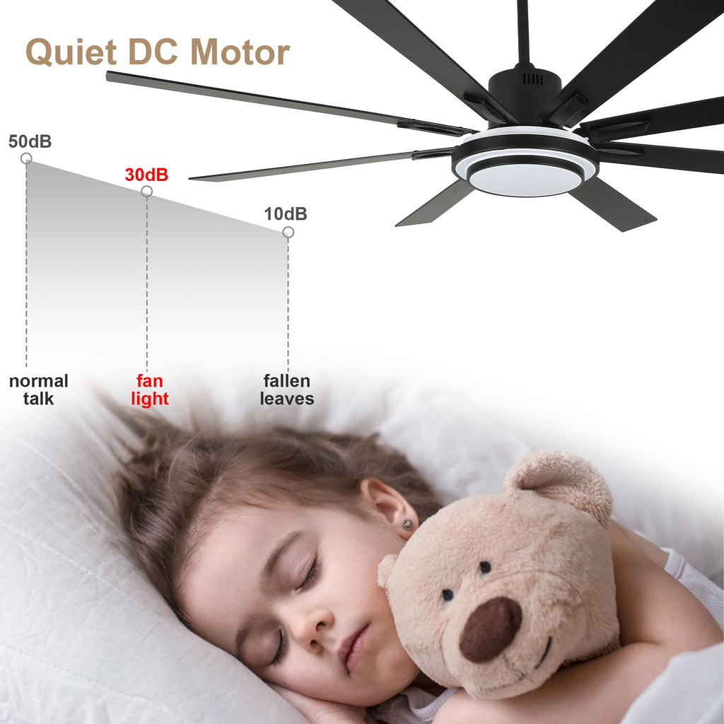 72 Inch Modern Black/Gold/Chrome Ceiling Fan with Dimmable LED Light and Remote Control, 6 Speeds DC Motor Reversible Extra Large Ceiling Fan