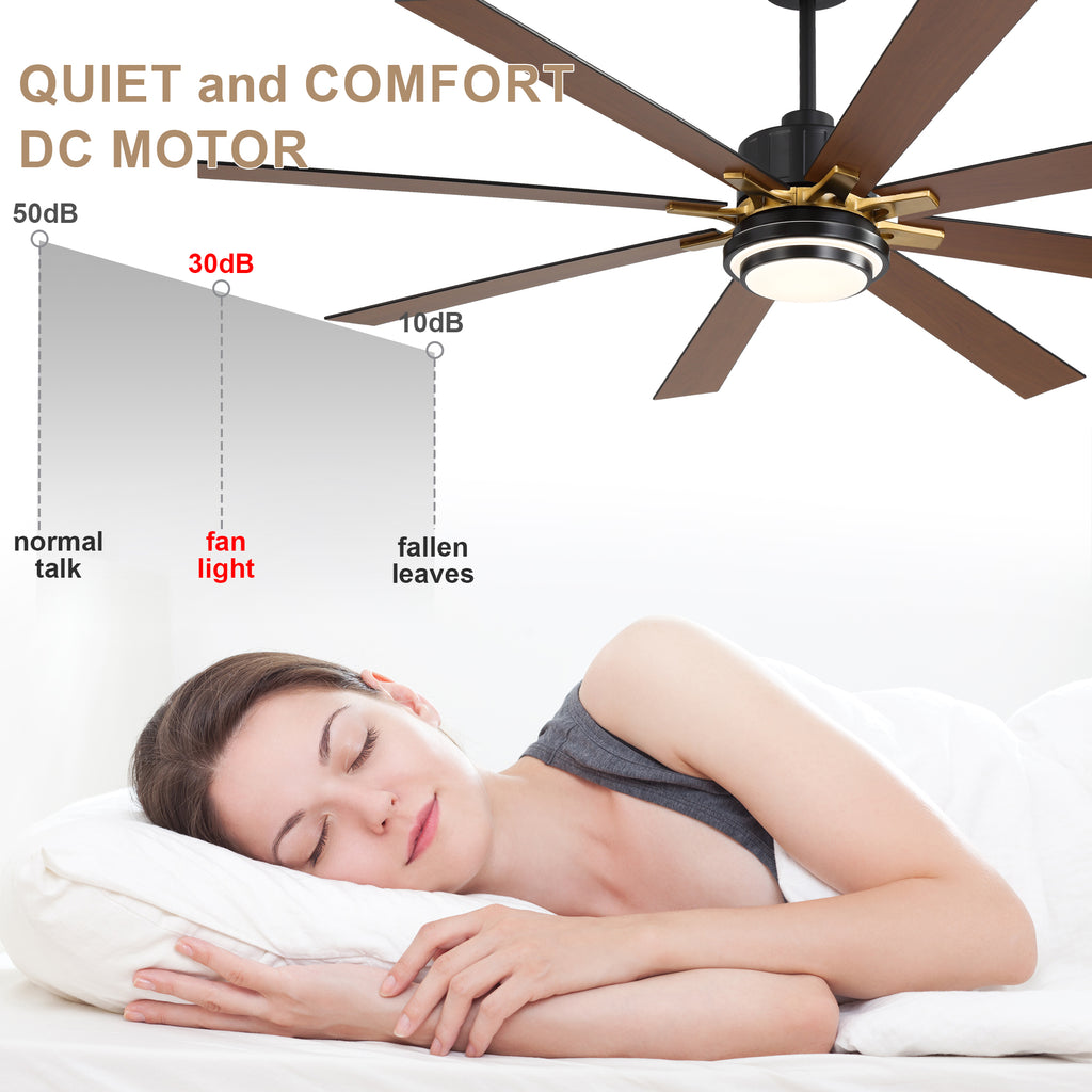 72 Inch Modern Ceiling Fan with LED Light and Remote Control, 6 Speeds DC Motor Reversible Large Ceiling Fan for Living Room