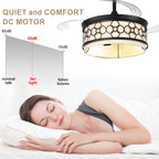 42 Inch Black Retractable Ceiling Fan with Lights and Remote, 6 Speeds DC Motor Farmhouse Black Bladeless Ceiling Fan for Bedroom