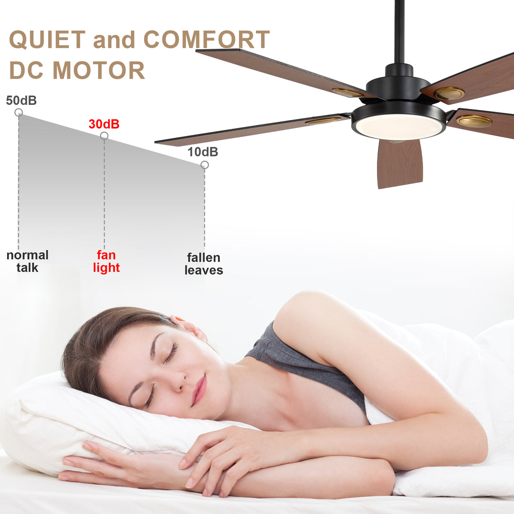 52 Inch Modern LED Ceiling Fan with Light and Remote,6 Speeds DC Motor Reversible Ceiling Fan for Living Room