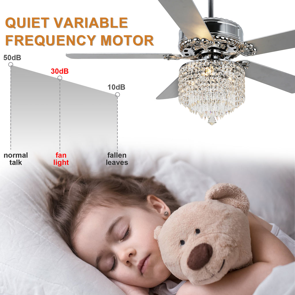 DC2017-BellaDepot 52" Luxury Crystal Chandelier Ceiling Fan with Remote and 3 Lights, Large Size Ceiling Fan