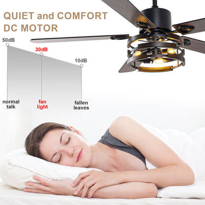 BellaDepot 52" Farmhouse Industrial Brown Ceiling Fan with Remote Control, 6 Speeds Ceiling Fan with Lights for Living Room- DC5224