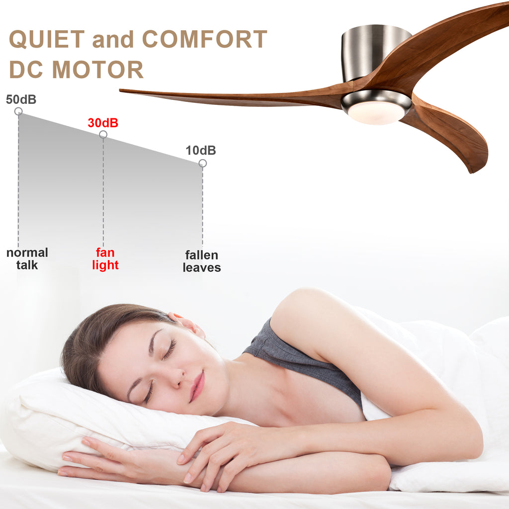 Farmhouse 52 Inch Flush Mount Ceiling Fan with LED Light Quiet DC Motor Ceiling Fan with Light 6-Speed Remote Control Ceiling Fan with Light Suit for Bedrooms, Living Rooms, Kitchens