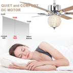 65 Inch Modern Luxury Crystal Ceiling Fan with LED Lights and Remote Control, 6 Speeds Reversible Chrome Large Ceiling Fan