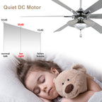 DC7204-BellaDepot 72" Silver/Black Finish Modern Urban Crystal Reversible Ceiling Fan with Remote and LED Light Kit, Large Size Ceiling Fan