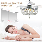 42 Inch Chrome Modern Glam Crystal Retractable Ceiling Fan with Lights and Remote Control, 6 Speeds DC Motor Fandelier Ceiling Fan