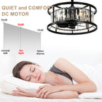 20 Inch Modern Glam Crystal Drum Cage Ceiling Fan with Light and Remote, 6-Speed Reversible DC Motor Bladeless Ceiling Fan with Crystals