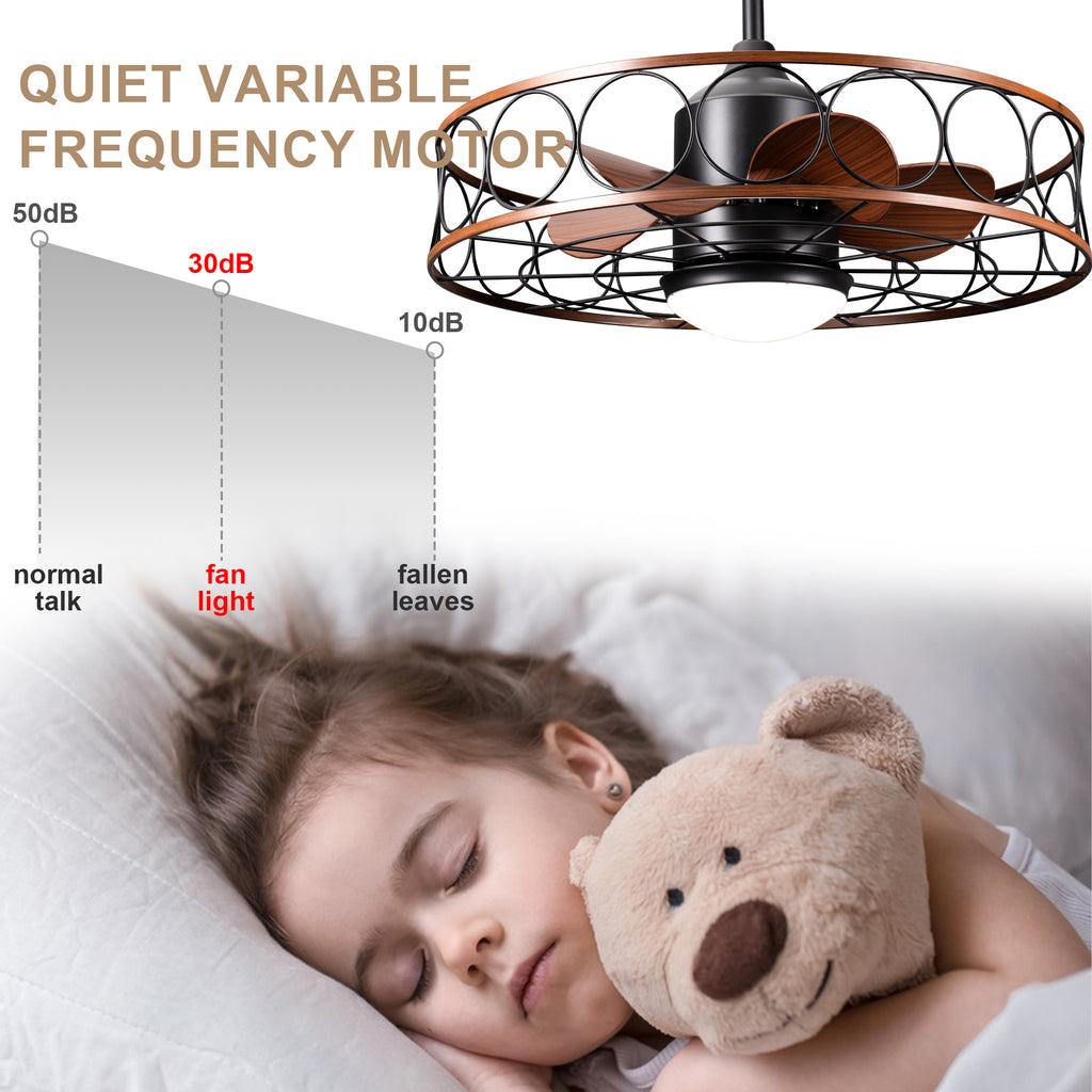 24 Inch Industrial Farmhouse Outdoor Caged Ceiling Fan with LED Lights and Remote, 6 Speed DC Motor Patio Ceiling Fan Waterproof