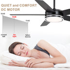 52 Inch Modern Black/Chrome Ceiling Fan with Dimmable LED Lights and Remote Control, 6 Speeds DC Motor Reversible Ceiling Fan for Large Room