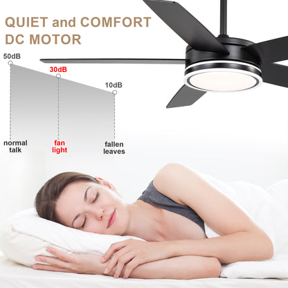 BellaDepot 52" Modern Contemporary Black or Chrome LED Ceiling Fan with Remote Control and Lights, Reversible 6 Speeds Ceiling Fan for All Seasons - DC5225-B/C